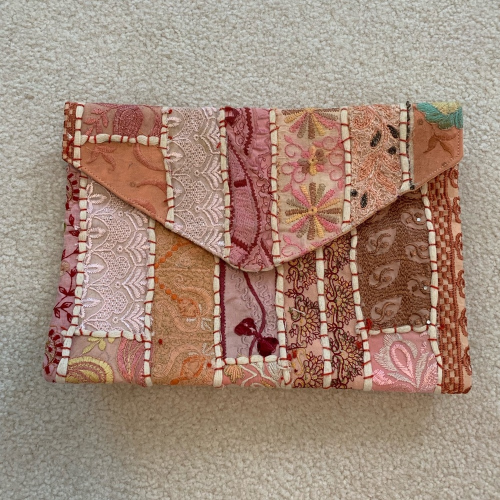 Pink Woven Bohemian Envelope Clutch